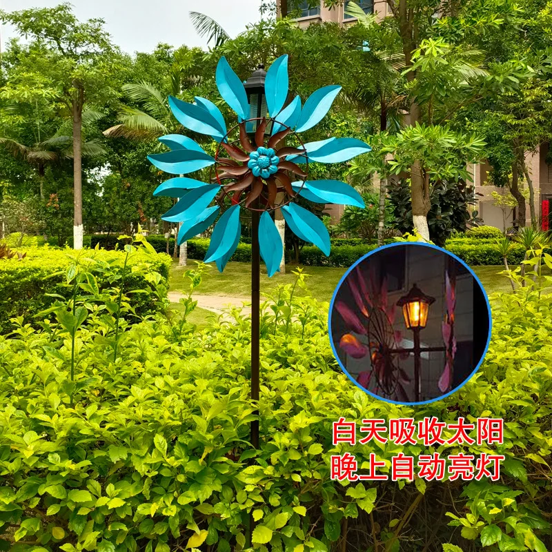Wrought iron Dutch windmill solar light rotating outdoor garden courtyard terrace community creative large-scale scenic landscap