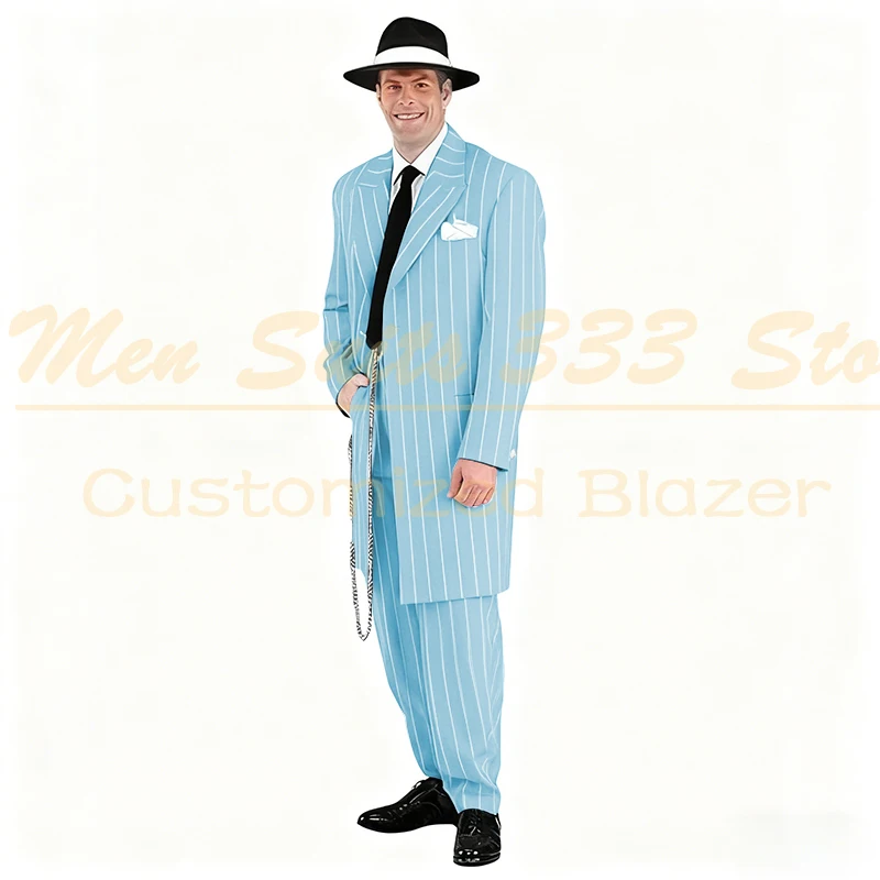 Mode krijtstreep herenpakken elegante enkele rij knopen notch revers lange blazer formele gelegenheid dagelijkse reis 2-prijs jas broek