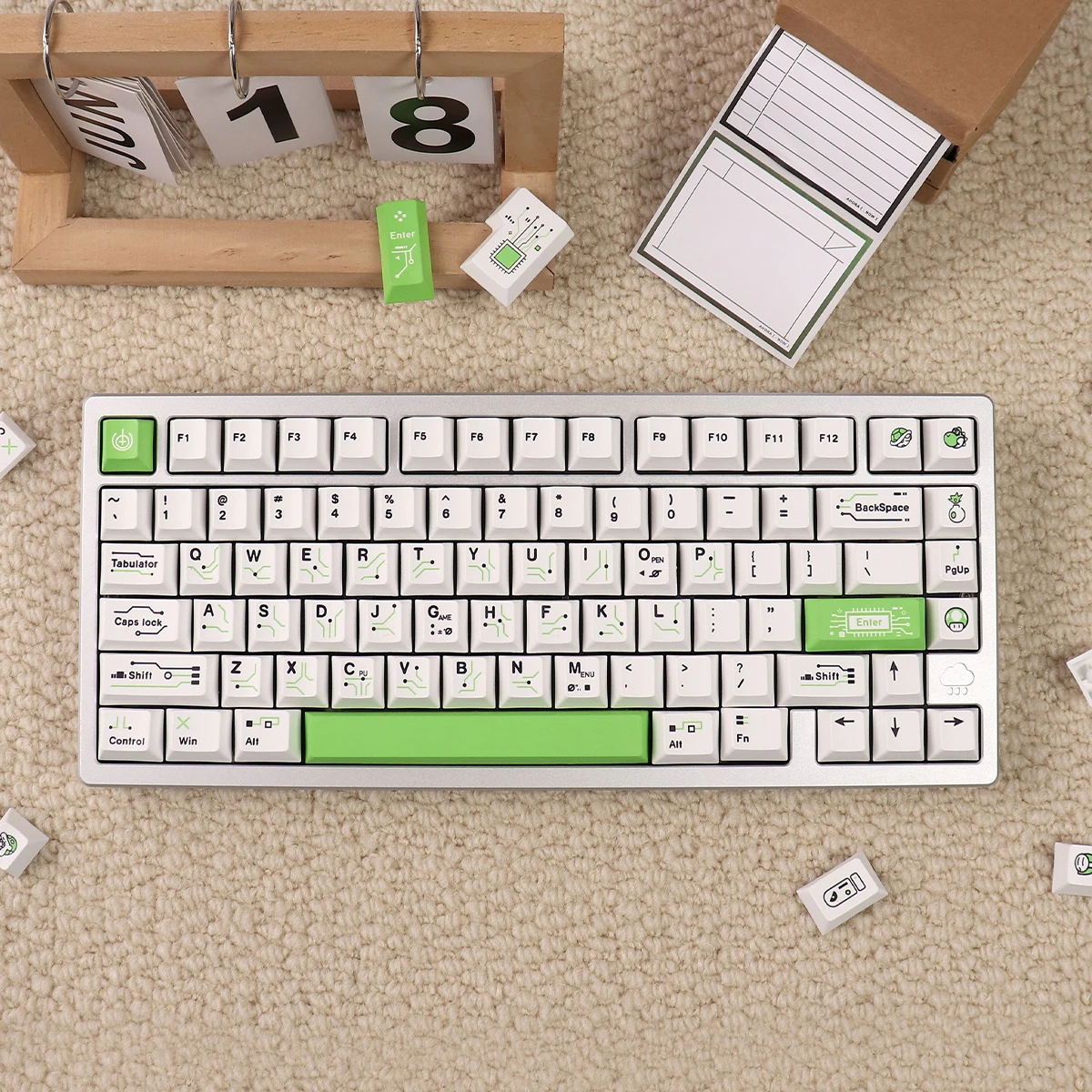 Circuit Board Theme Keycaps Set White Green 148 Key PBT Sublimation Cherry Profile Key Caps for Mechanical Keyboard Accessories