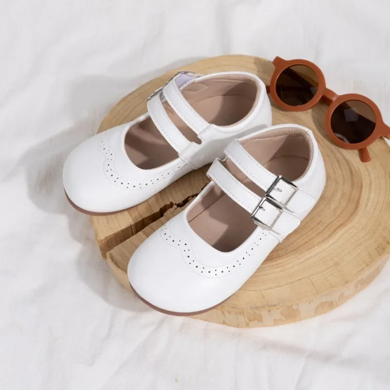 

Spring Autumn Children Catwalk Flat Shoes Fashion White Girls Simple Performance Princess Ballet Shoes Kids Causal Leather Shoes