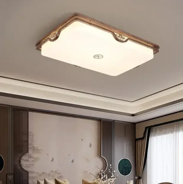 Chinese Ceiling Lamp Wood Art Bedroom Retro Home Tea House Living Room Kitchen Art Exhibition Lamp Hall LED Lamp Moonlite Lustre