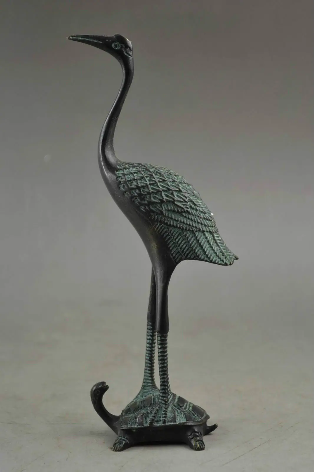 Collectible Vintage Bronze Crafted Sculptures Crane Standing On Turtle