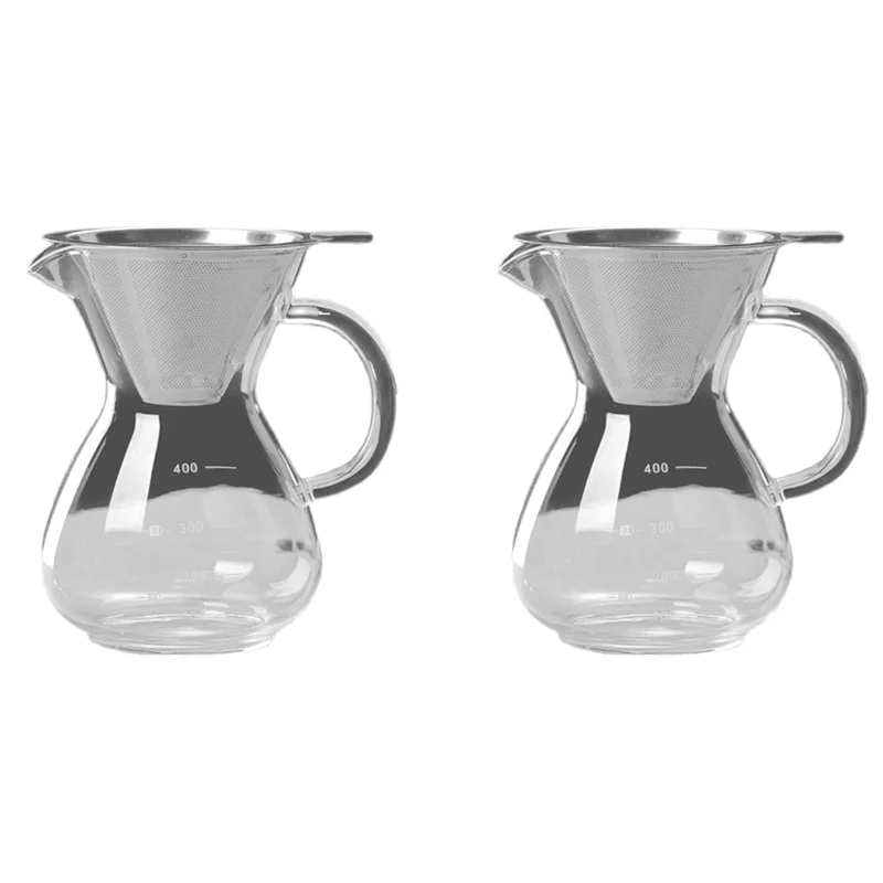 

ABLK 2X Glass Coffee Pot With Filter High Temperature Resistant Espresso Pots Graduated Scale Coffee Server 400Ml