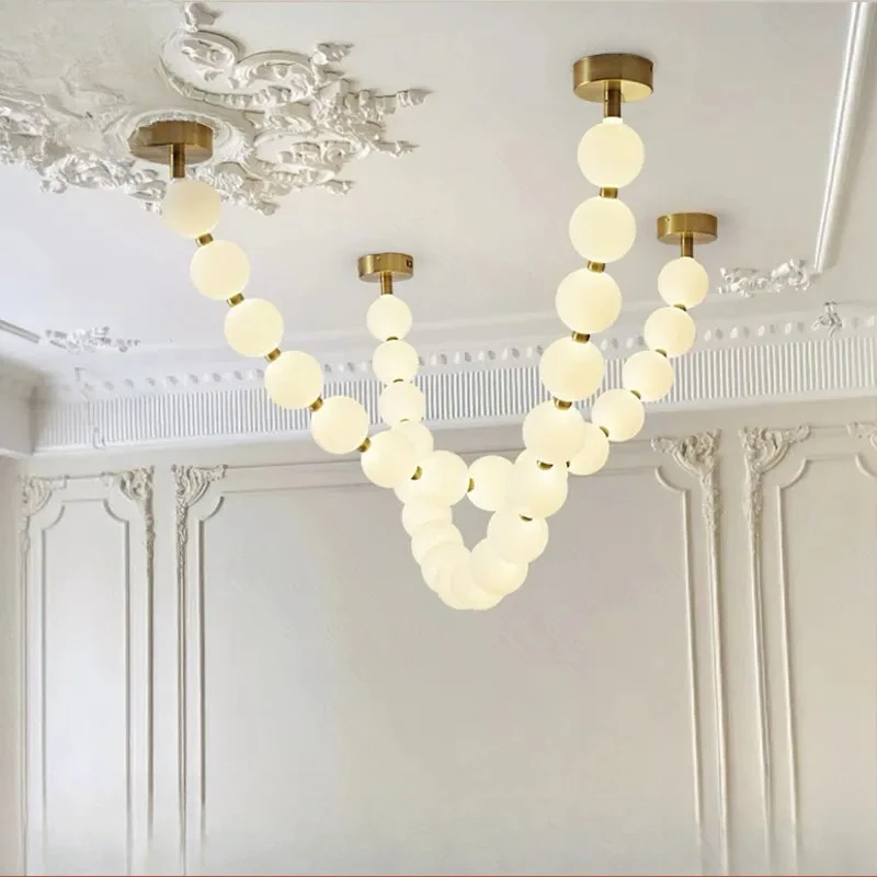 Cross-border French Magic Bean Bead Living Room Lamp for Cream Wind Island Necklace Danish Restaurant Lamp Loft Duplex Floor