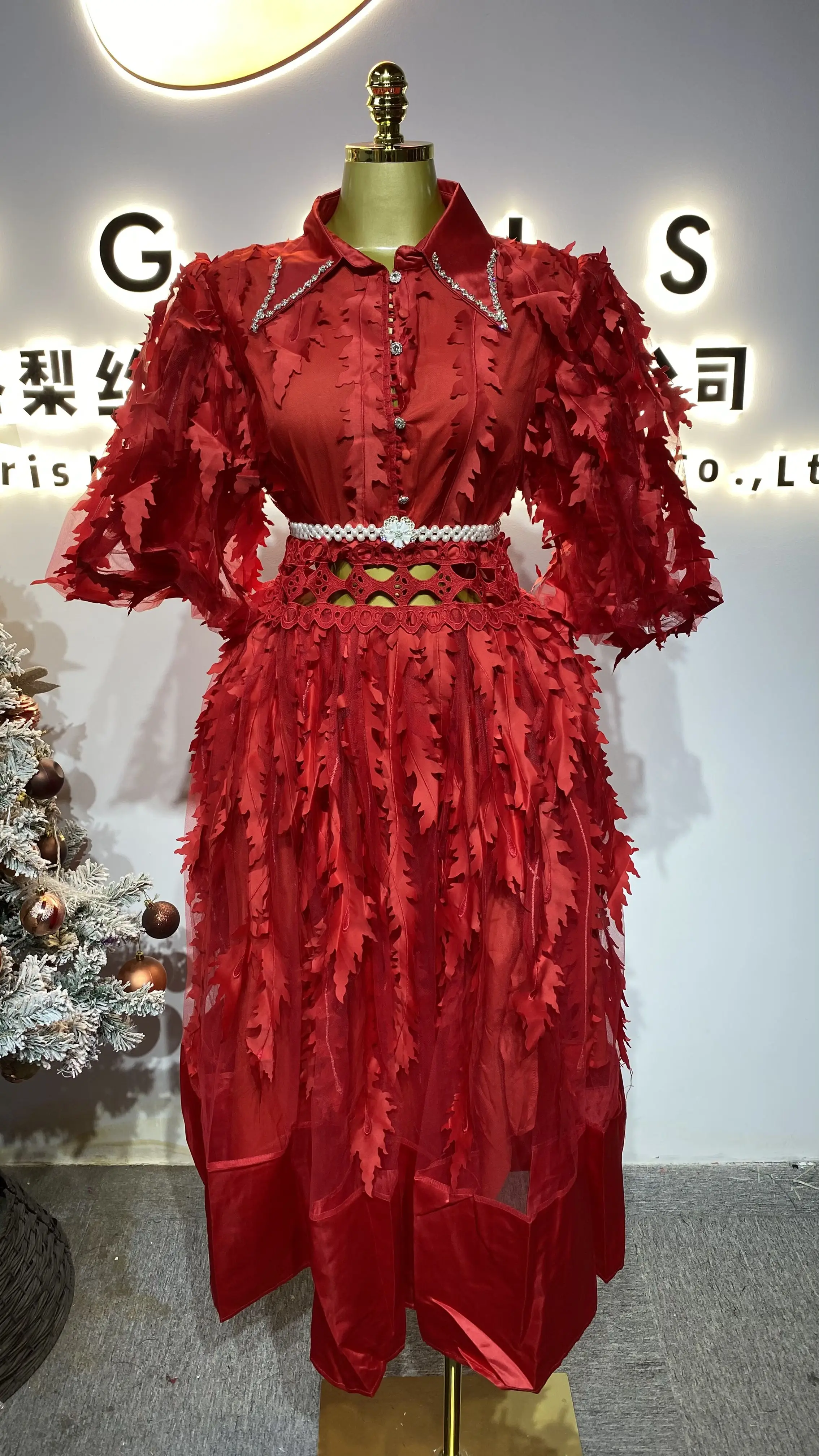 

Fashionable loose-fitting dress for women, spring and autumn, lantern sleeves, turn-down collar-GZXX219