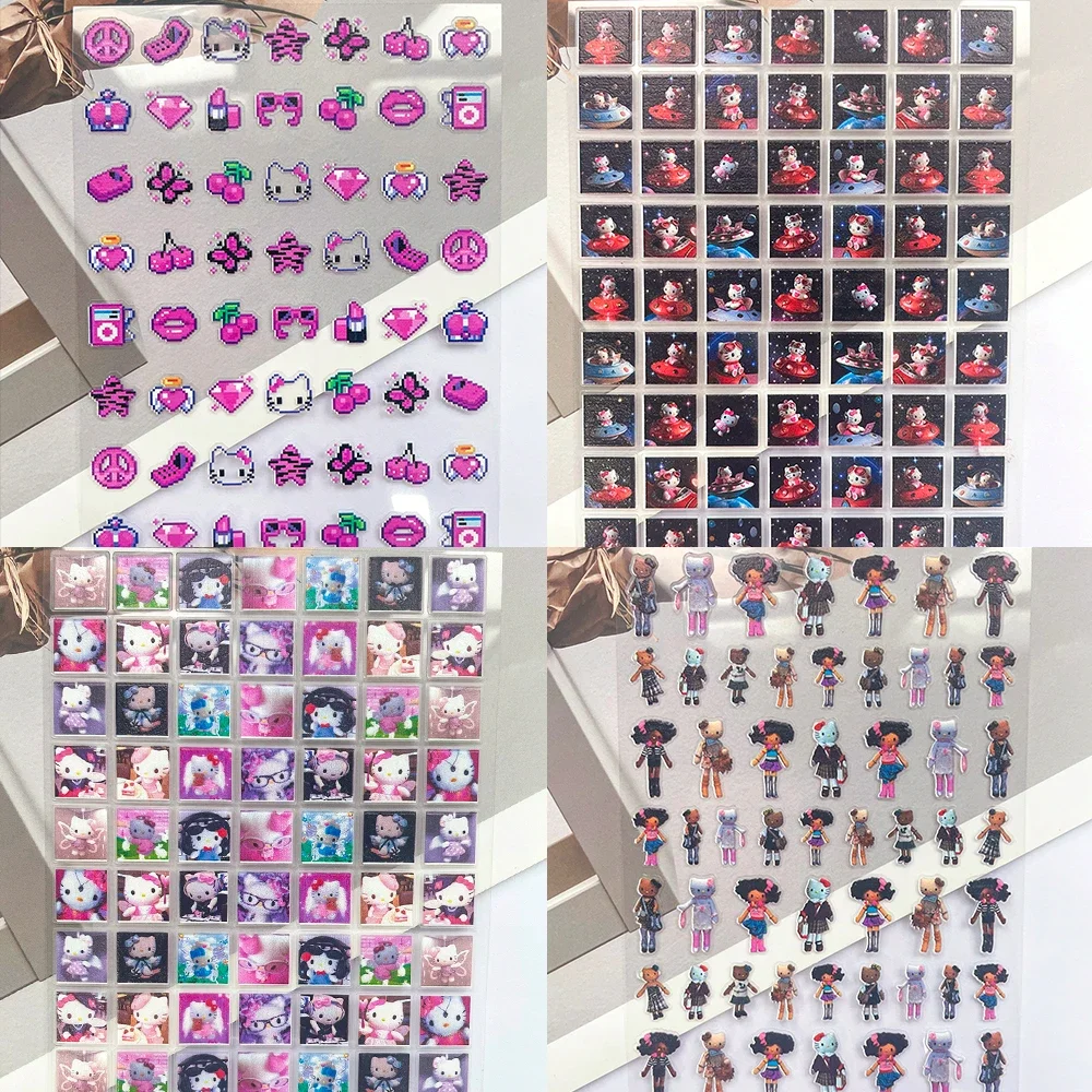 

Mini Pvc Cute Pink Pixel Art Style Hellokitty Poster Goods Stickers Nail Art Diy Graffiti Decals Laptop Phone Guitar Bike Gifts