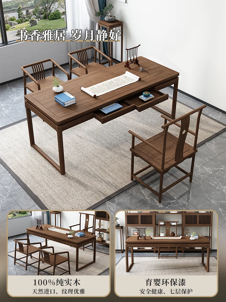 Solid Wood Drawer Desk Office Computer Desk Study Furniture Set Writing Calligraphy Painting Table