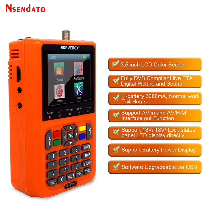 V9 SatFinder HD DVB-S/S2 3.5인치 LCD 디지털 위성 수신기 H.265 MPEG-4 DVB S S2 위성 미터 풀 HD 신호 위성 탐지기