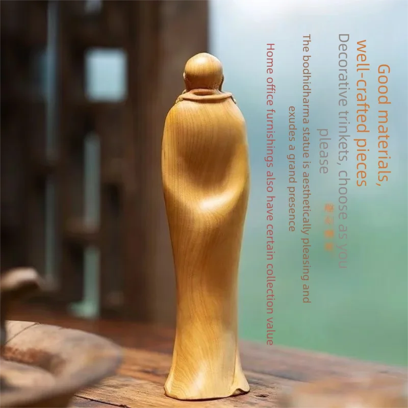 Cypress Wood Bodhidharma Statue Chinese Zen Patriarch Daruma Figurine Feng Shui Wealth Home Office Decor wooden figurine