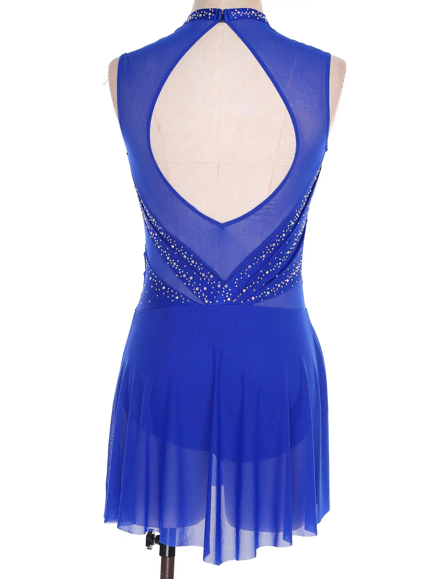 Women Leotard Lyrical Dance Dress Performance Figure Skating Costumes Sleeveless Rhinestones Ruched Dress Competition Dancewear