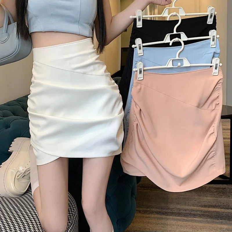 Shirring Skirts Women A-line Elegant Chic Faldas Summer Basic Harajuku Schoolgirl Lovely Holiday Mini Trendy Sweet Club Style