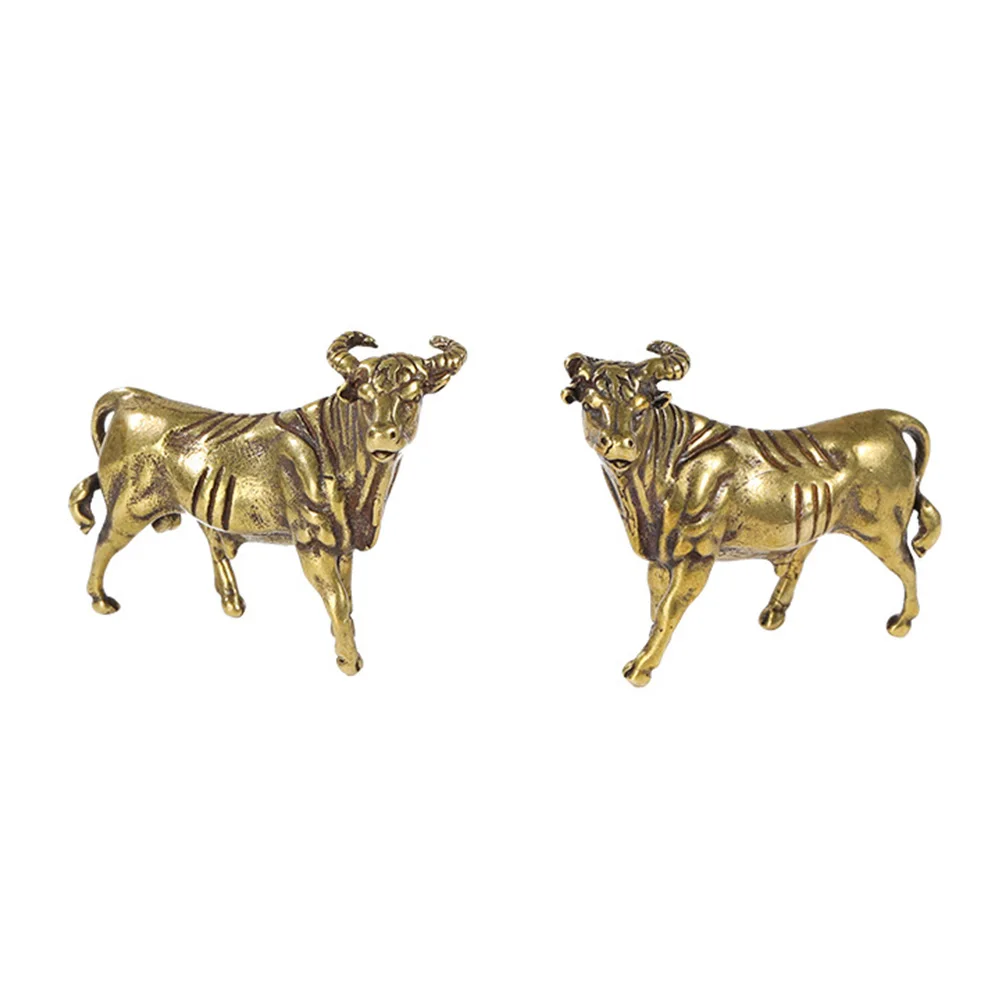 

2Pcs Brass Cow Adornment Unique Design Creative Animal Year Decor Delicate Desktop Accessory Cow Adornment Brass Decor