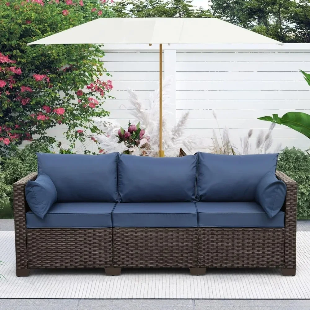 

For Rattaner Outdoor-Couch, Korbgeflecht, Terrassenmöbel, 3-Sitzer-Sofa, Gartenmöbel, tiefer Sitz, hohe Rückenlehne mit wasserdi