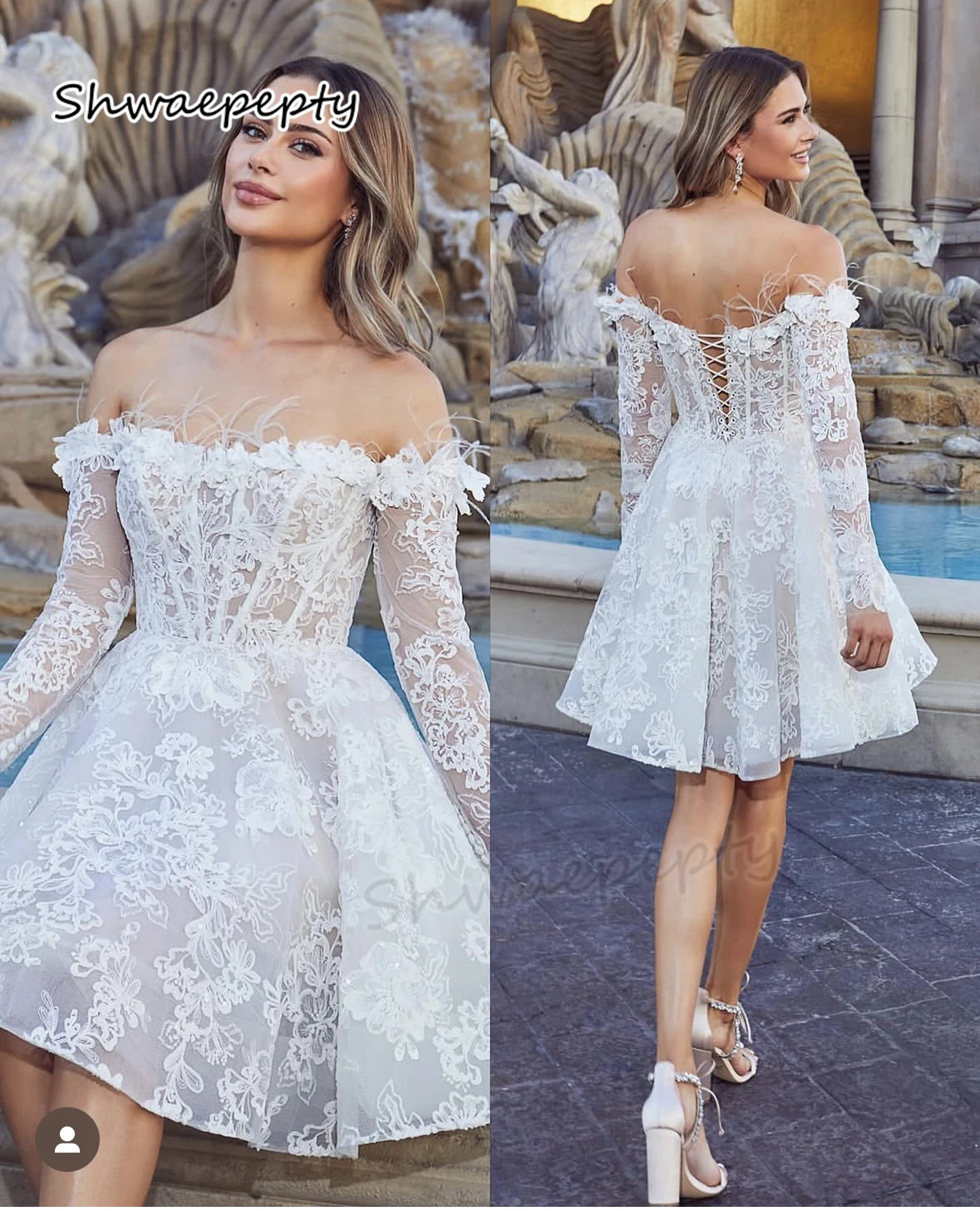 Lace Short A-Line Wedding Dresses Long Sleeves Off Shoulder Civil Wedding Gowns Lace-Up Garden Beach Bridal Dress Customized