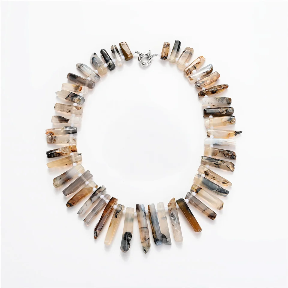 Fashion Stone Agate Necklace Long Tooth Lapis Lazuli Crystal Column Irregular Raw Stone Slice Necklace Indian Style Accessory