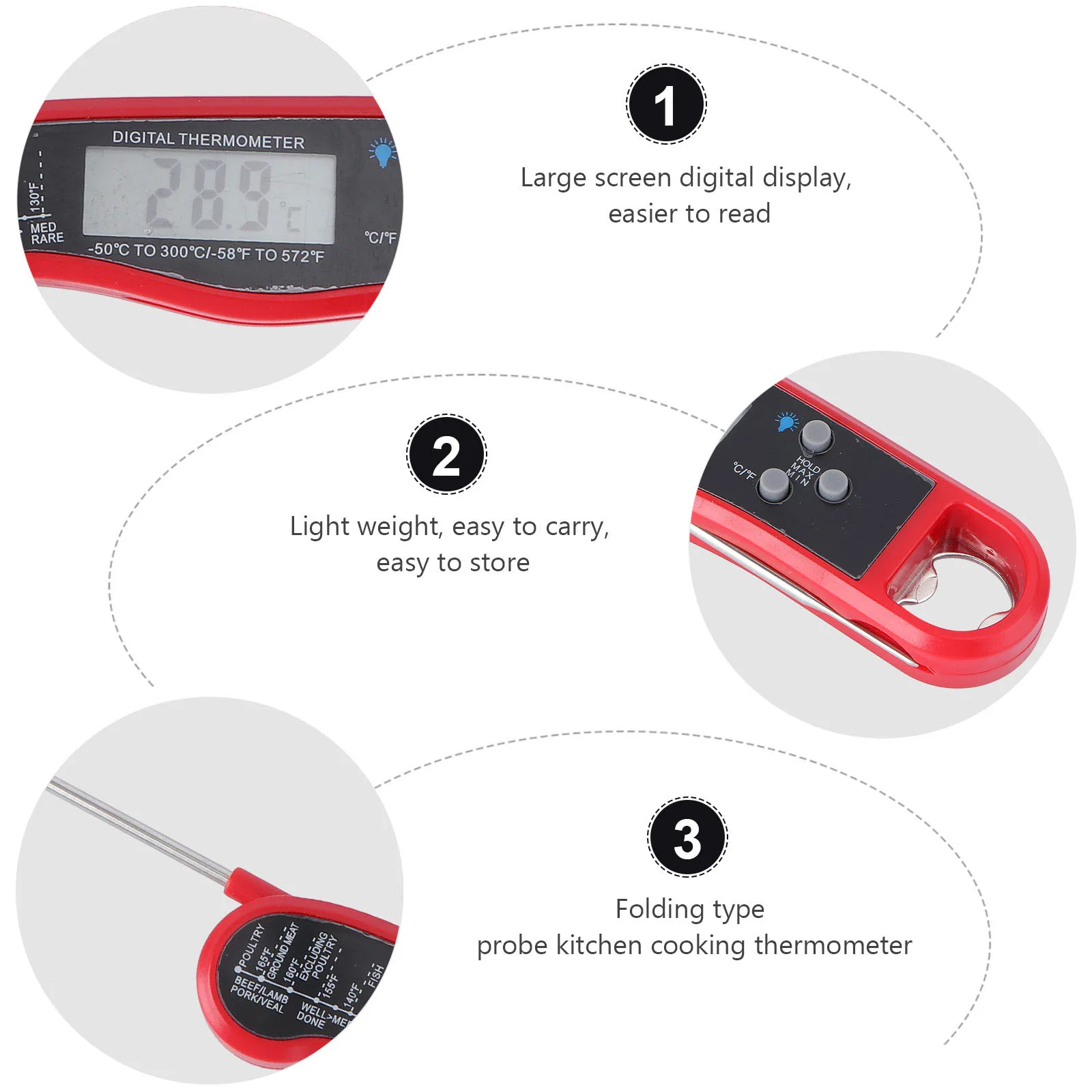 

Folding Meat Thermometer Kitchen Probe Digital Cooking BBQ Grill Waterproof Multi purpose Practical Temperature Meter