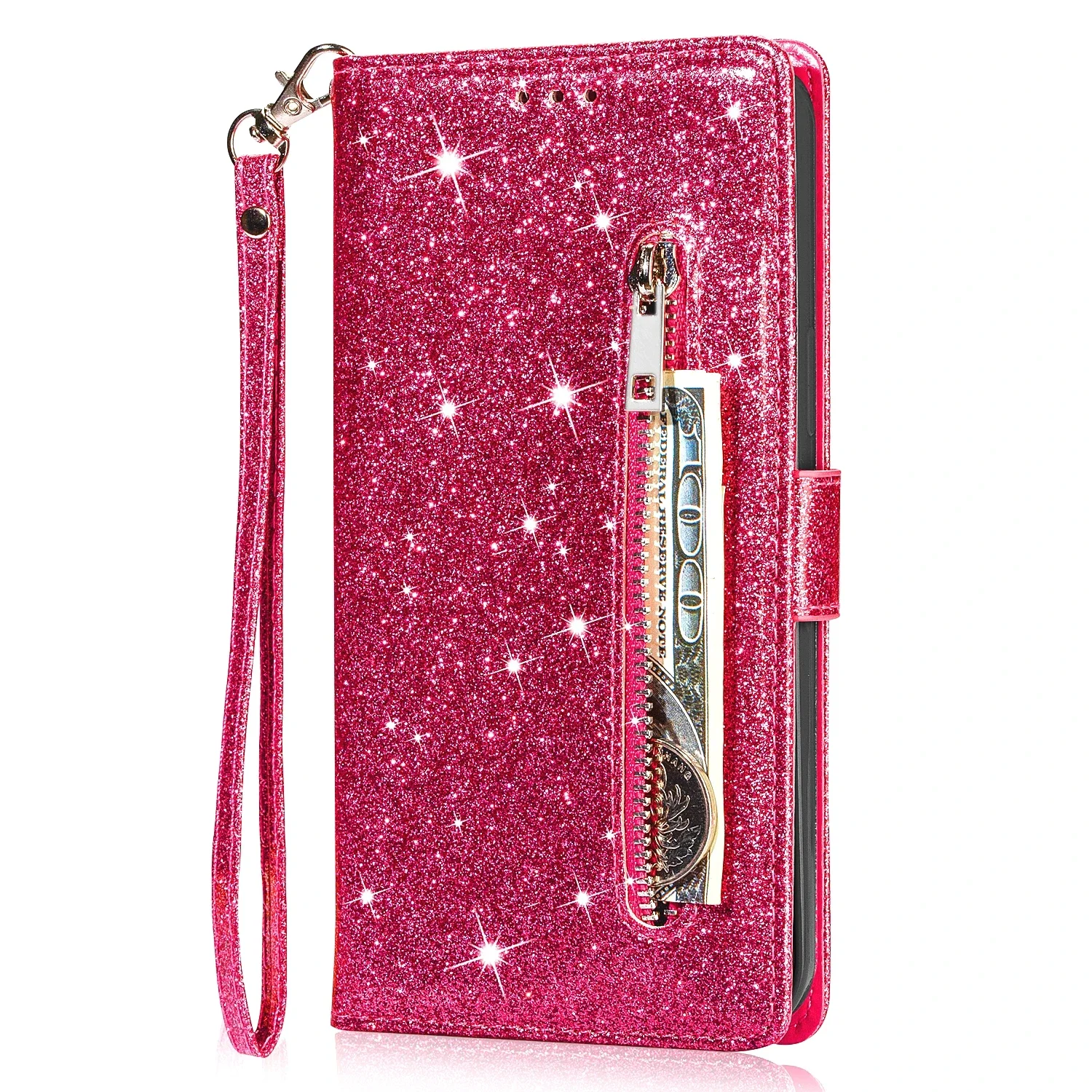 Zipper Glitter Leather Wallet Flip Case For Samsung Galaxy Z Fold 6 5 4 3 5G Cover Fold4 Bling Card Solt Pocket Purse Book Coque