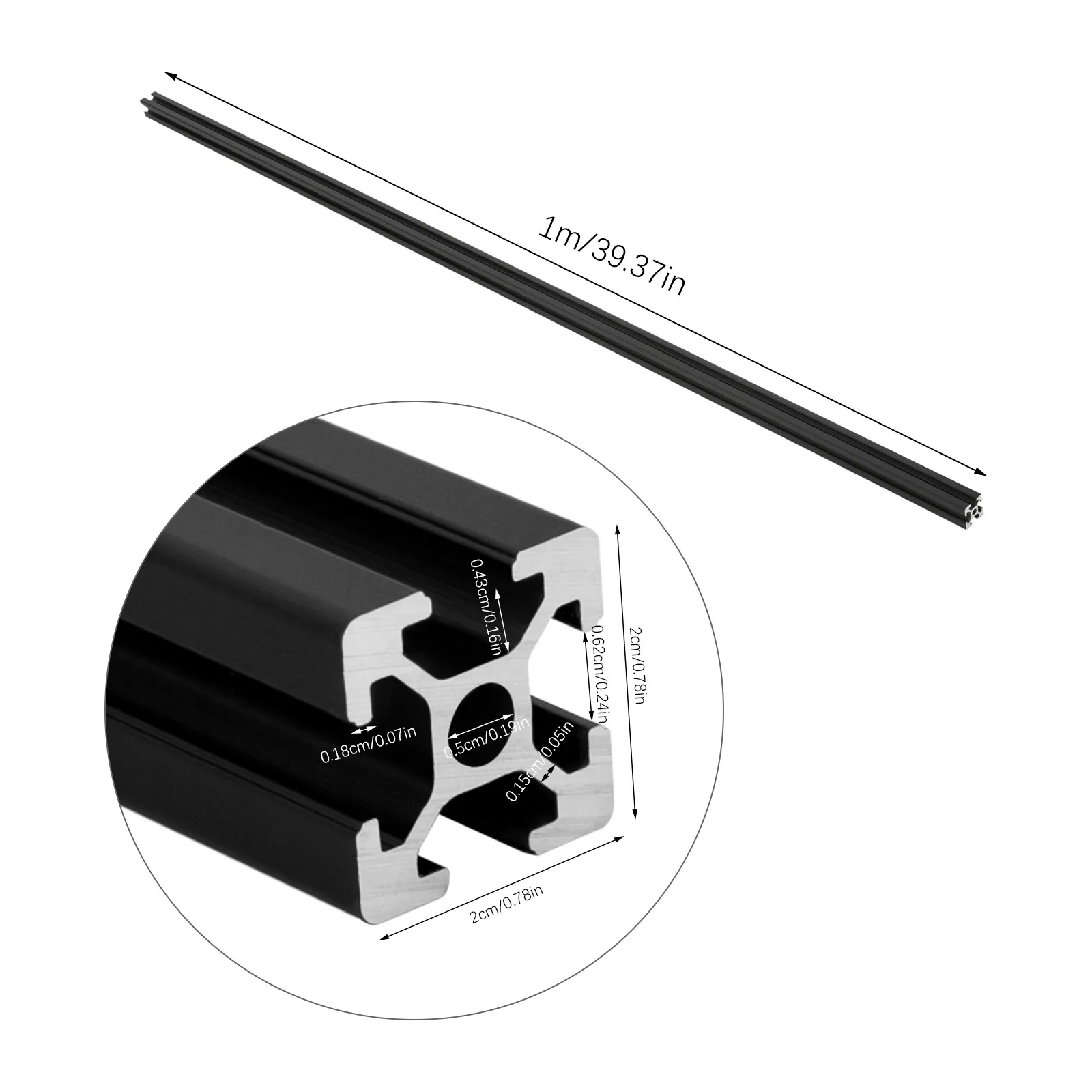 Extrusion d'aluminium noir à fente 2020 T, 10 paquets, 20x20x1000mm, profil 6063 T5 pour Rail de cadre d'imprimante 3D CNC