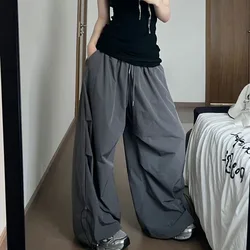 Deeptown Y2k gri boy kadınlar paraşüt pantolon geniş bacak kore moda Harajuku Baggy Sweatpants Grunge Vintage pantolon