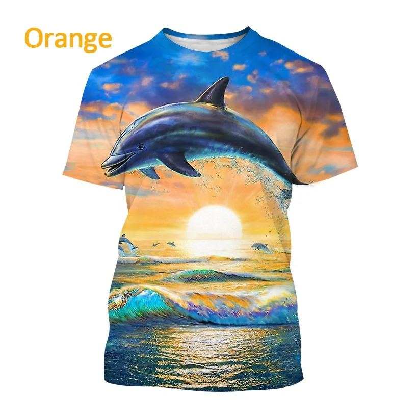 Summer Fashion Unisex Casual Round Neck Short-sleeved Mammal Dolphin 3D Printing T-shirt Harajuku Marine Animal Pattern T-shirt