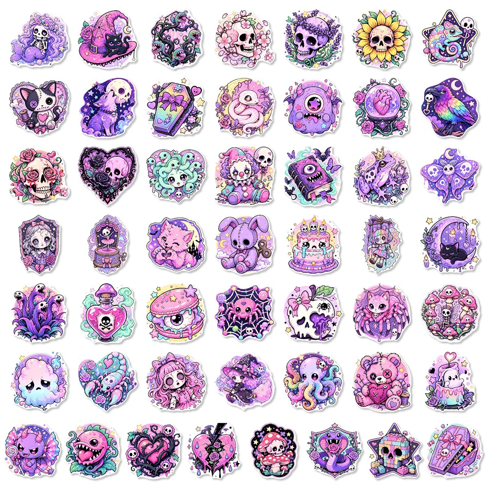 10/30/50pcs Cute Purple Gothic Style Cartoon Stickers Aesthetic Graffiti Scrapbook Phone Luggage Helmet Waterproof Sticker Decor view 6