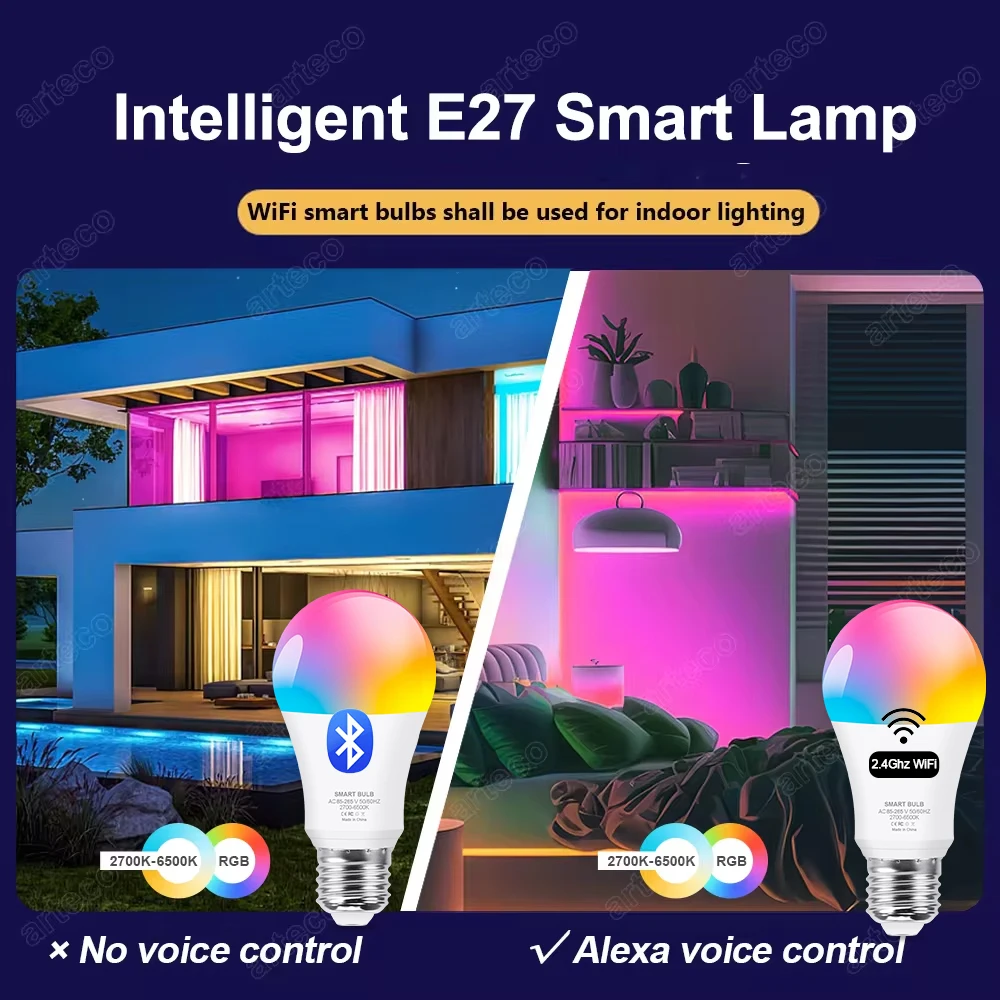 Tuya Wifi/Bluetooth Smart Led Light Bulb Alexa Led Lamp E27 RGB 110V 220V Smart Lamps Spotlight For Google Assisant Smart Life