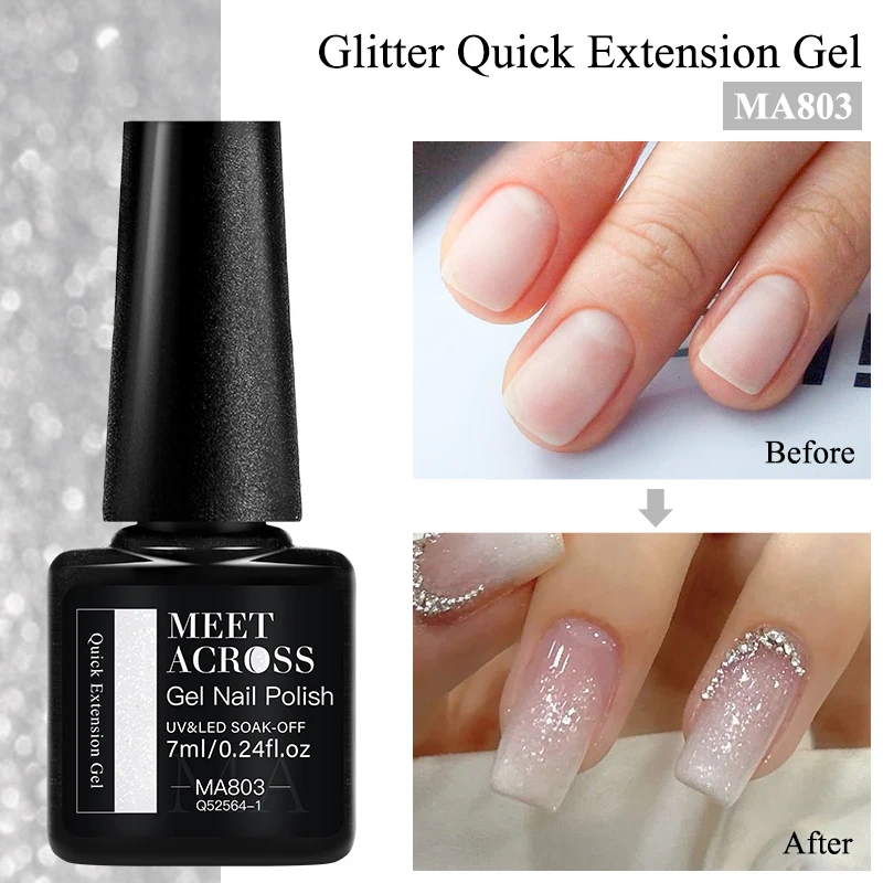 MEET ACROSS 7ml White Glitter Quick Extension Gel Nail Polish Solid & Shimmer Effect Builder Gel Semi Permanent UV Gel Nail Art