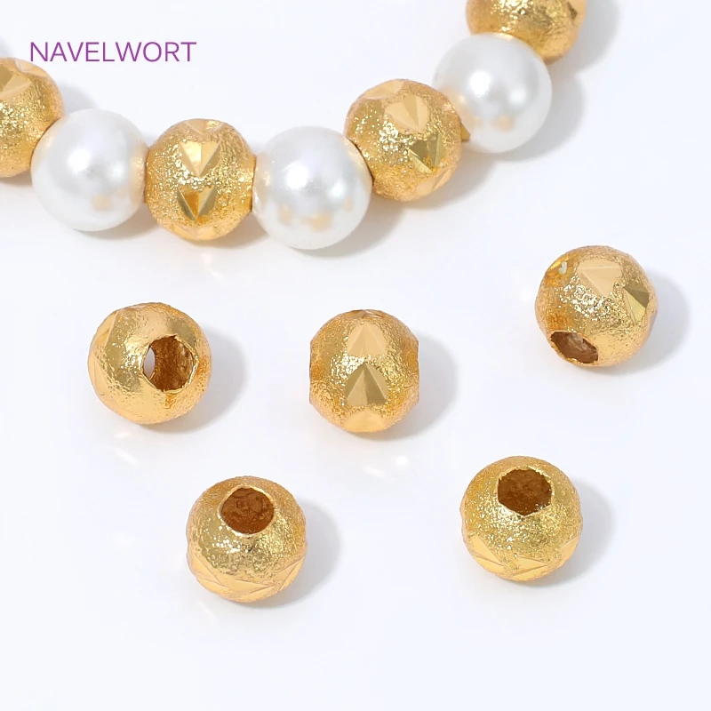 18K Gold Plated Round Frosted Cut Spacer Beads Loose Beads,Separators For Beads,Brass Ball Beads,DIY Bracelet Making Accessories