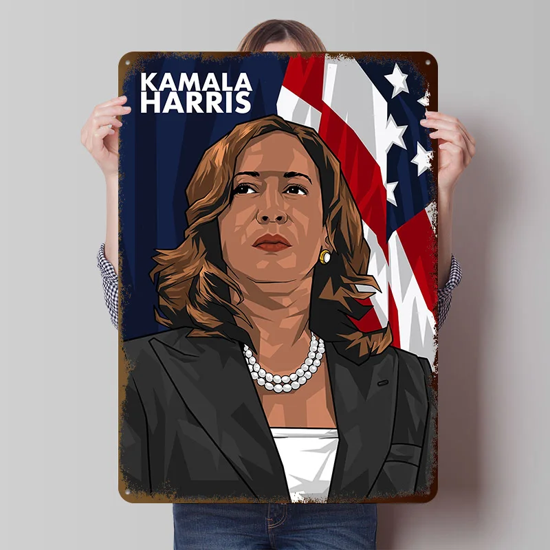 Kamala Harris Portrait Printing Poster Customized Retro Wall Art Vintage Metal Signs for Room Decoration At Home Office Decor