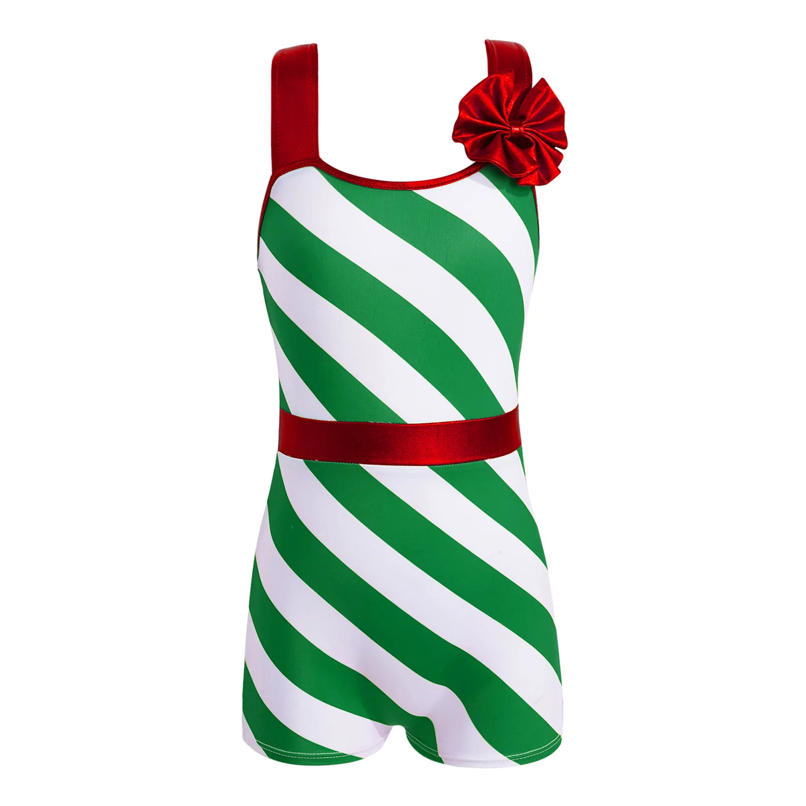 

Kids Girls Candy Cane Bodysuit Christmas Dance Costume Stripes Xmas Santa Jumpsuit Sleeveless Ballet Unitard Gymnastics Leotard