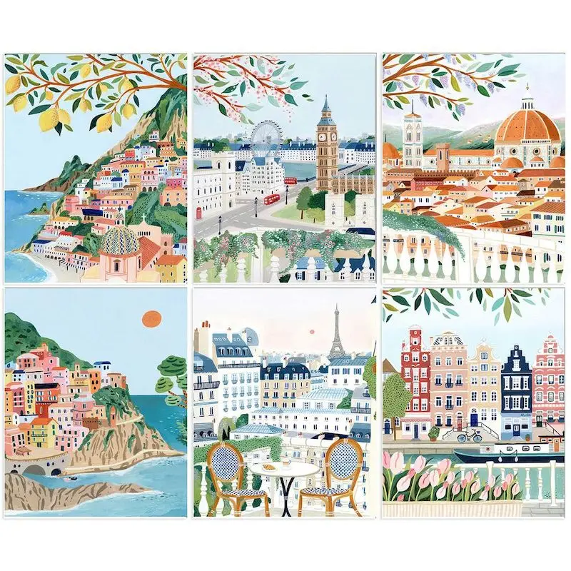 SDOYUNO Painting By Numbers Mediterranean Town Landscape Acrylic Paint Picture Drawing By Numbers Kits Home Wall Decors Diy Gift