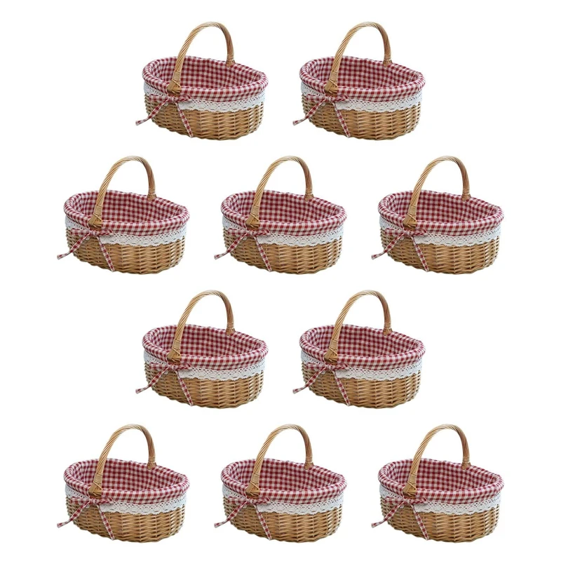 10X Wicker Basket Gift Baskets Empty Oval Willow Woven Picnic Basket With Handle Wedding Basket Small