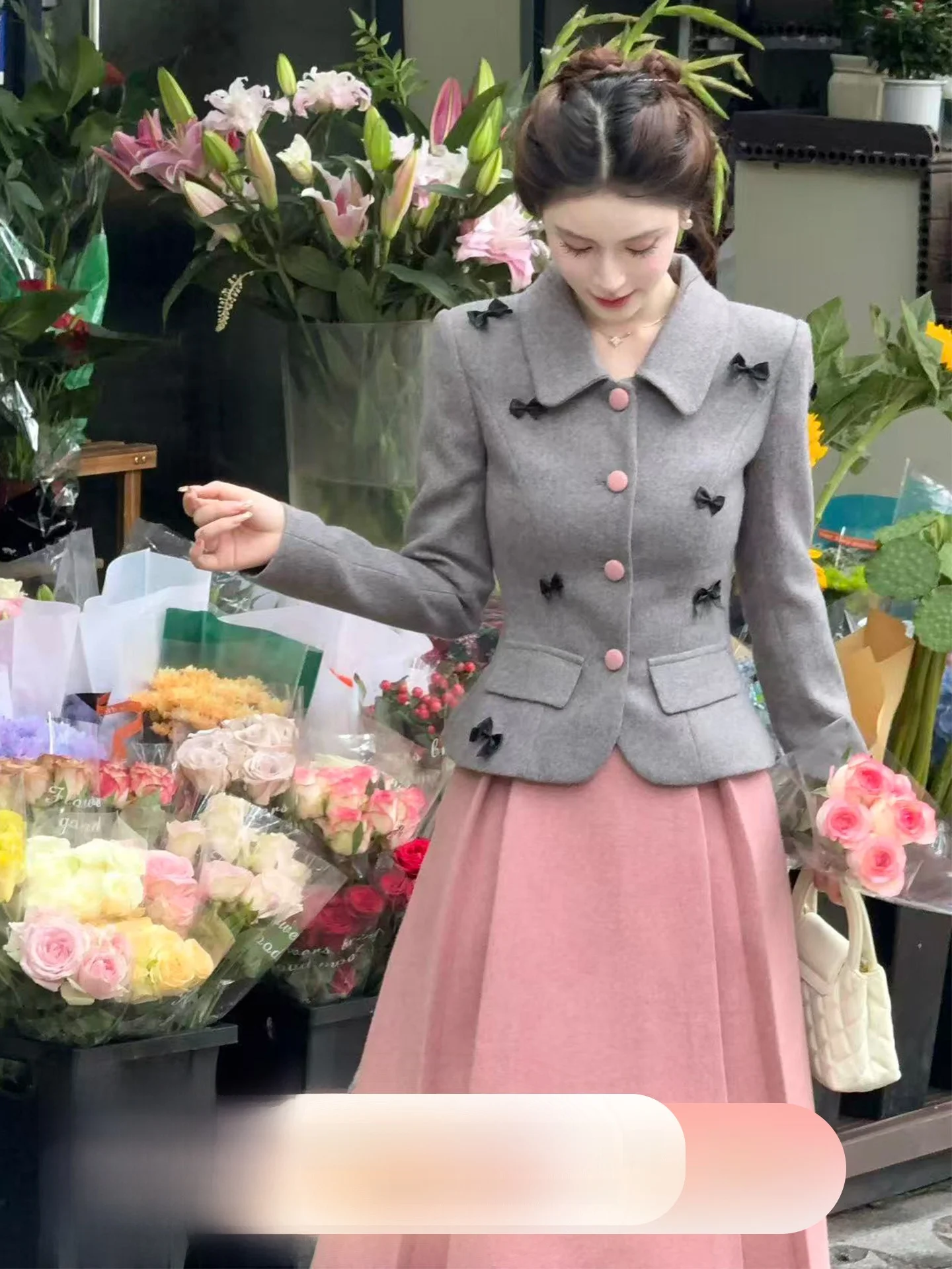 

LILI корейский шерстяной костюм, комплект, юбка с высокой талией и блузка из двух предметов, модная осенняя коллекция для женщин