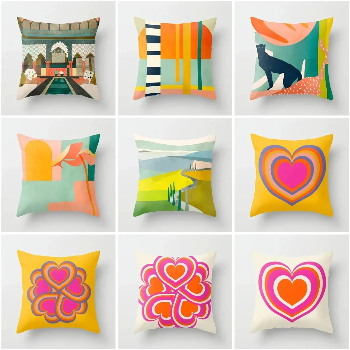 Retro Rainbow Love Pillow Case Bump Color Dopamine Wind Print Wear-Resistant Removable Living Room Sofa Bedroom Pillowcas
