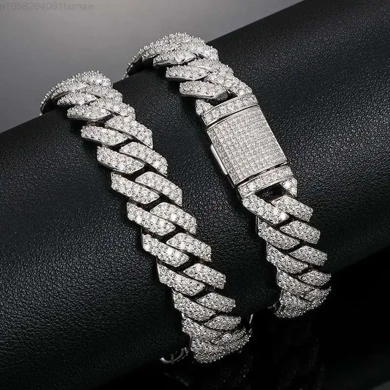 

Hip Hop Hot Selling 925 Vvs 14mm Bracelet 12mm Silver Necklace Moissanite Cuban Link Chain