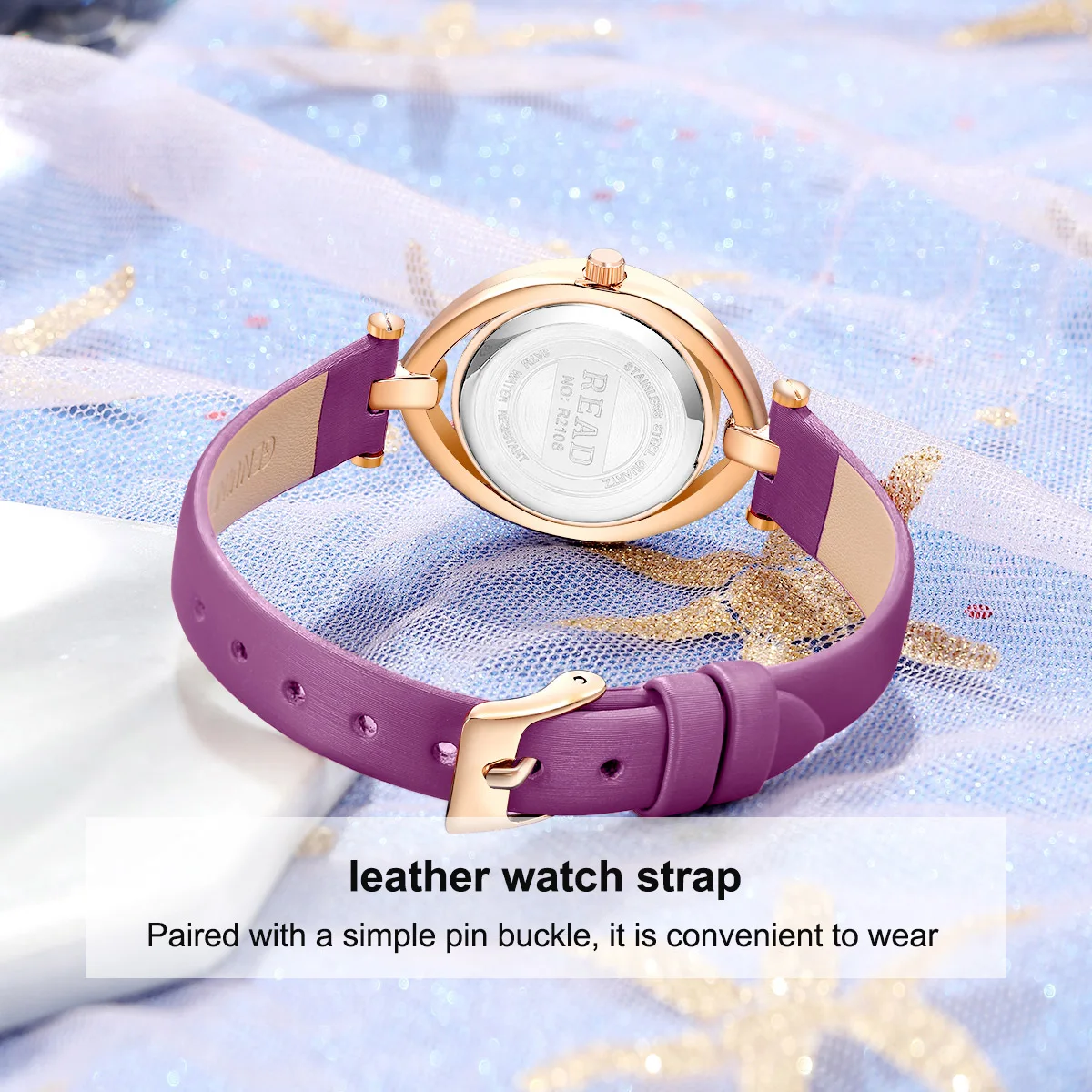 Women Oval Quartz Watch | Hollow Bezel Frame | Sunburst Purple Dial | Purple Textured Strap | Daily Water Resistant Ladies Watch
