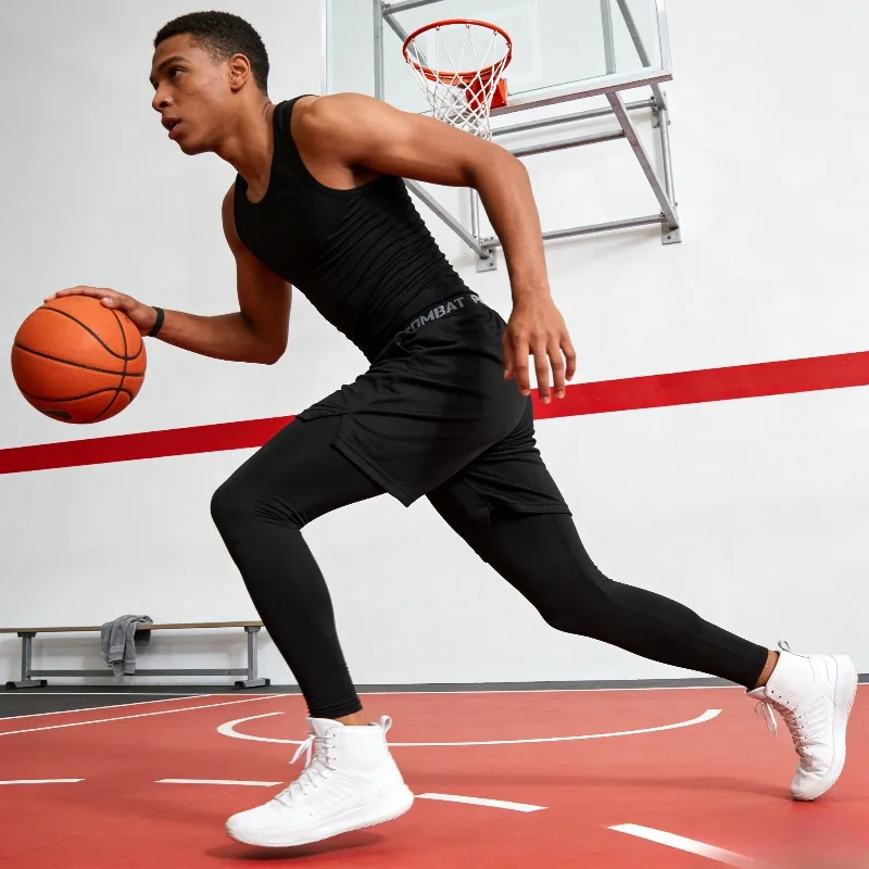 

Компрессионные спортивные брюки, мужские эластичные быстросохнущие дышащие баскетбольные леггинсы длиной 9/10, тренировочные брюки для бега для спортзала