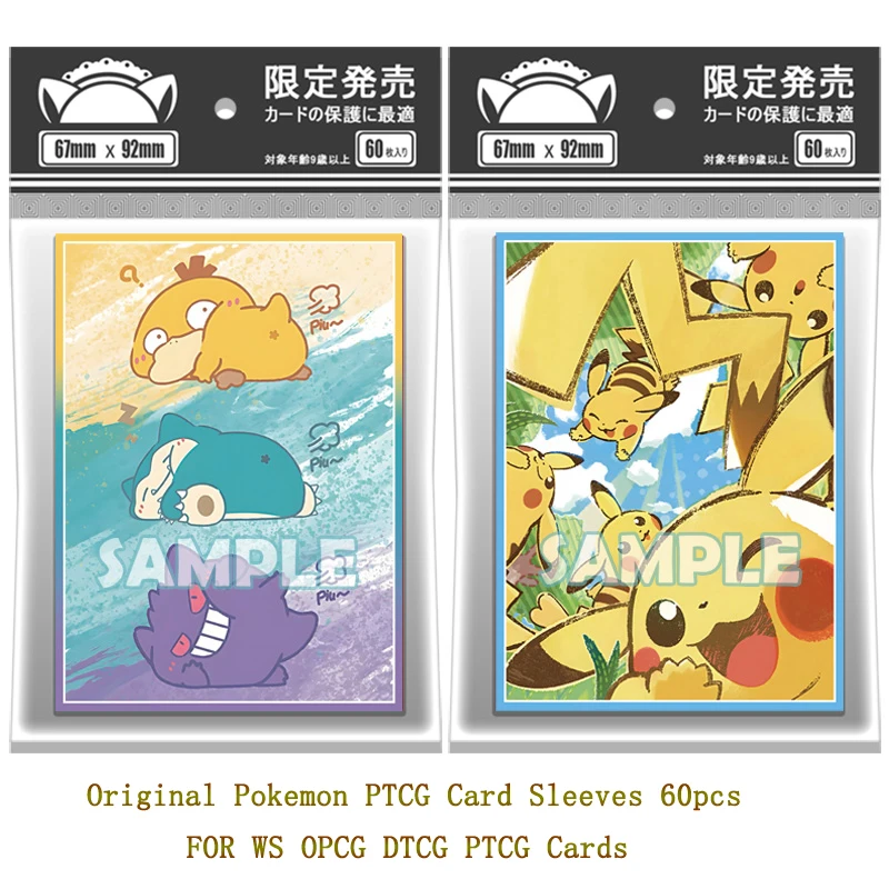 60pcs Genuine Pokemon Card Sleeves Pocket Monster Psyduck Snorlax Gengar Pikachu Figures WS PTCG Trading Cards Protective Case