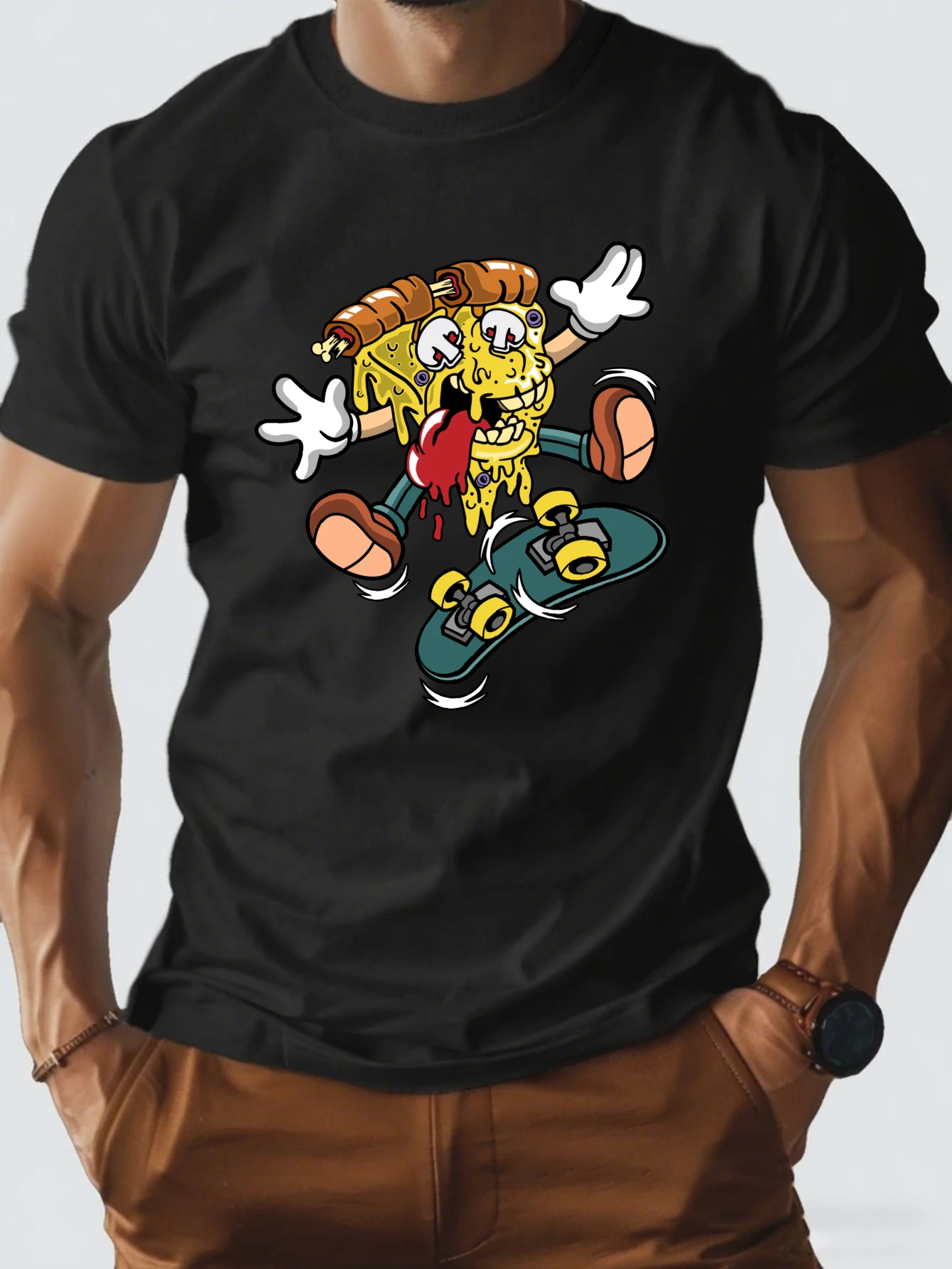 

Retro Colorful Circular Alien Graphic T-Shirt for Men, Sci-Fi Streetwear Short Sleeve Tee, Casual Alien Print Tops