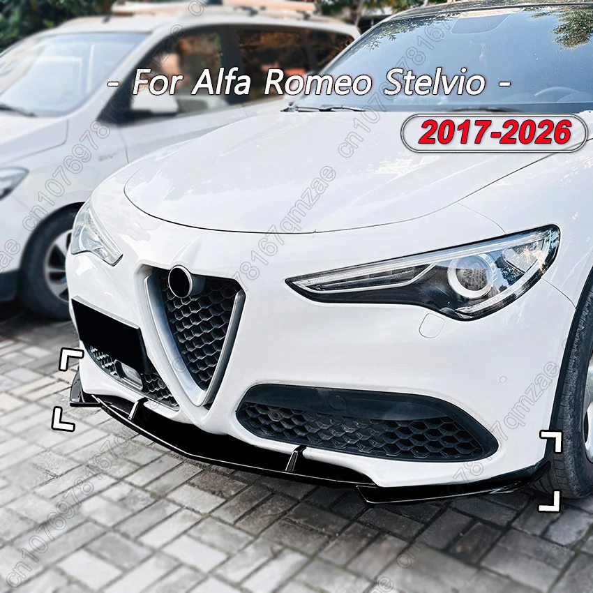 Car Front Bumper Splitter Spoiler Lip For Alfa Romeo Stelvio 2017-2026 3pcs Gloss Black Lower Splitter Protector Blade Tuning