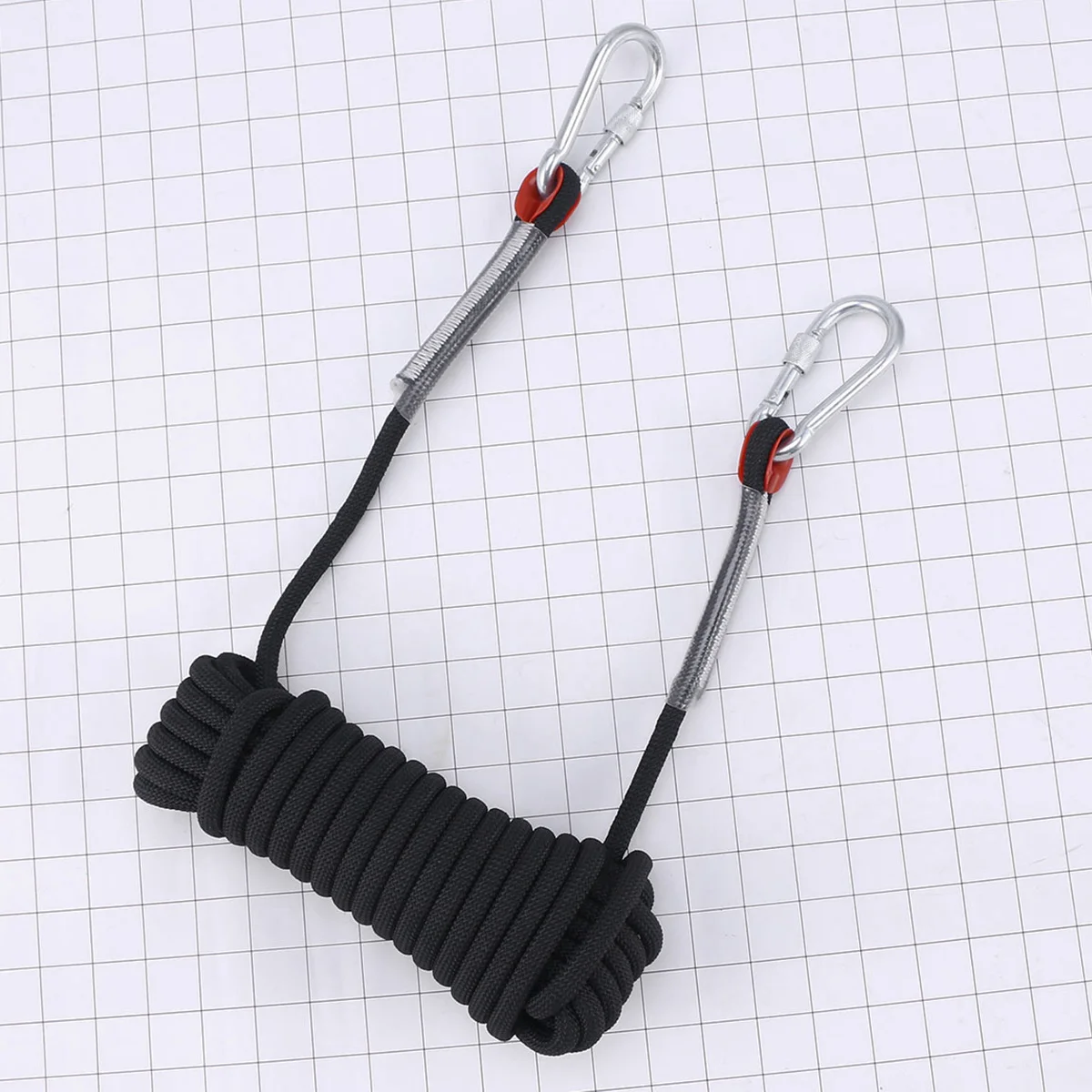

10M 10Mm Thick Tree Climbing Safety Sling Rappelling Rope Auxiliary Cord Black Durable Reinforced Polyester Firm Hooks Outdoor