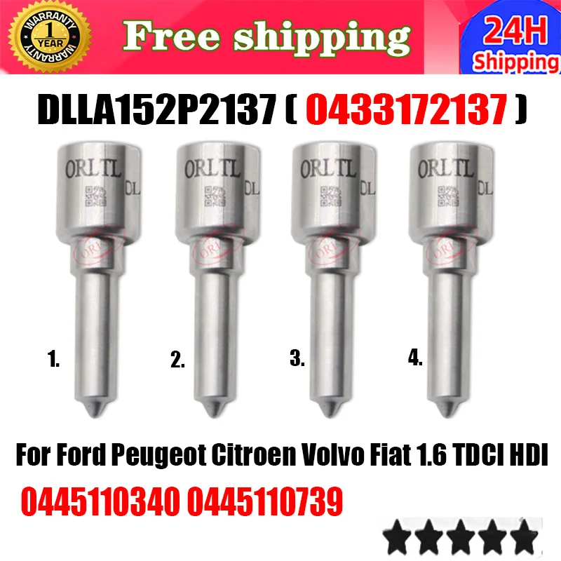 

4 шт. DLLA152P2137 для Bosch 0445110340 0445110739 Дизельная форсунка DLLA 152P 2137 OEM 0 433 172 137 ORLTL