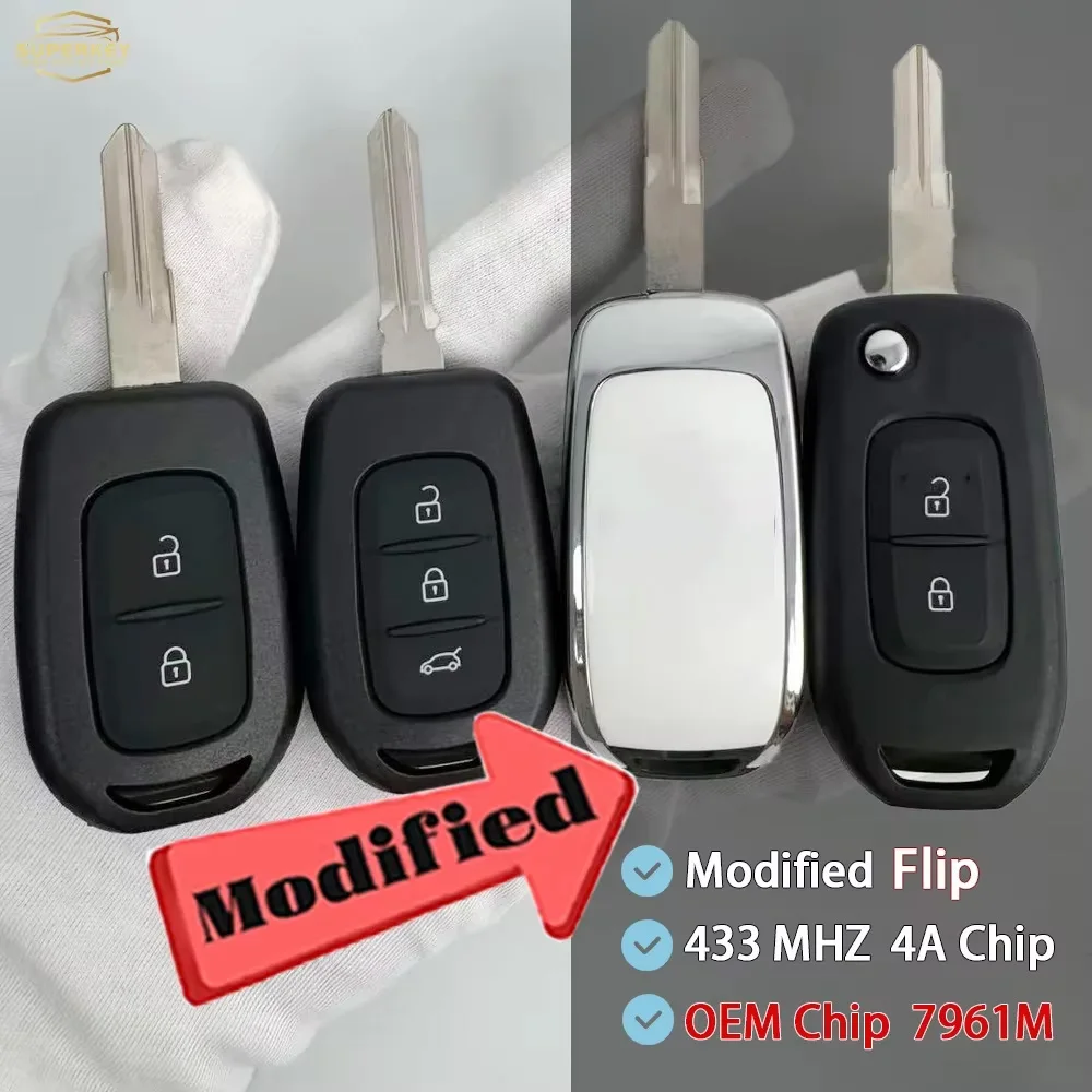 

Модифицированный для Renault Dacia Logan 2 Sandero Lodgy Dokker Trafic Clio4 Duste 4A OEM PCF7961M чип 434 МГц удаленный ключ от машины