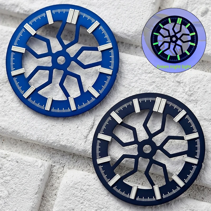 28.5mm NH35 Dial Green Luminous Hollow Skeleton Dial Suitable for NH35/NH38/NH70 Movement Watch Accessories