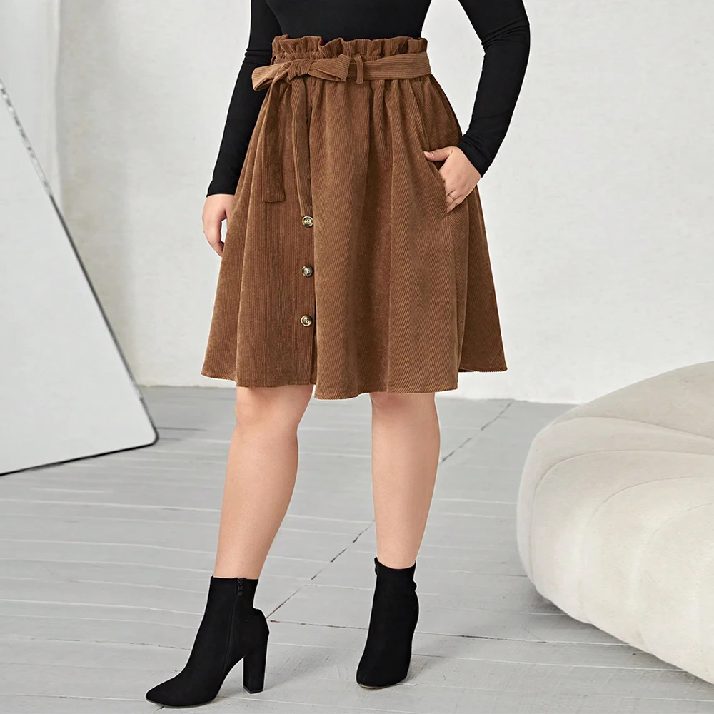 New Spring/Summer oversized women Skirts A-line lace-up Skirt high-waisted Knee-Length casual Loosen fit for Womens dresses