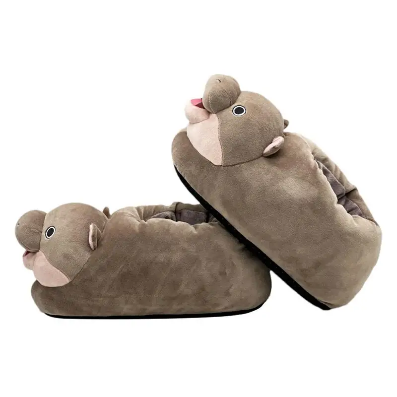 Hippo Animal Slippers Cute Cartoon Stuffed Hippopotamus Cotton Slippers Winter Home Anti-Skid Comfort Footwear For Men Women