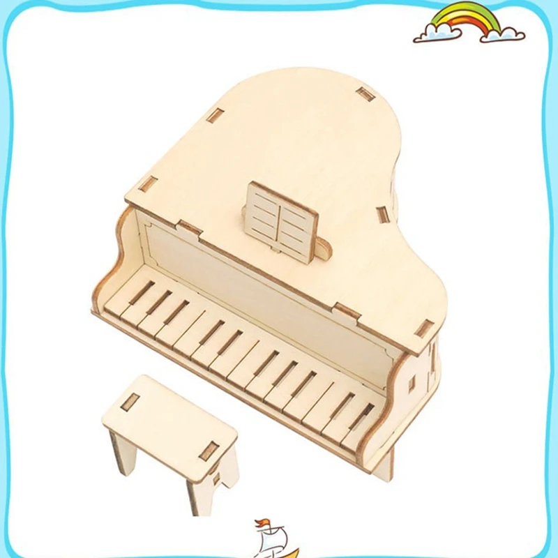 Grand Piano Wood Hand Crank Music Box Office Decoration 3D Wooden Puzzle Science Experiment Production Kit