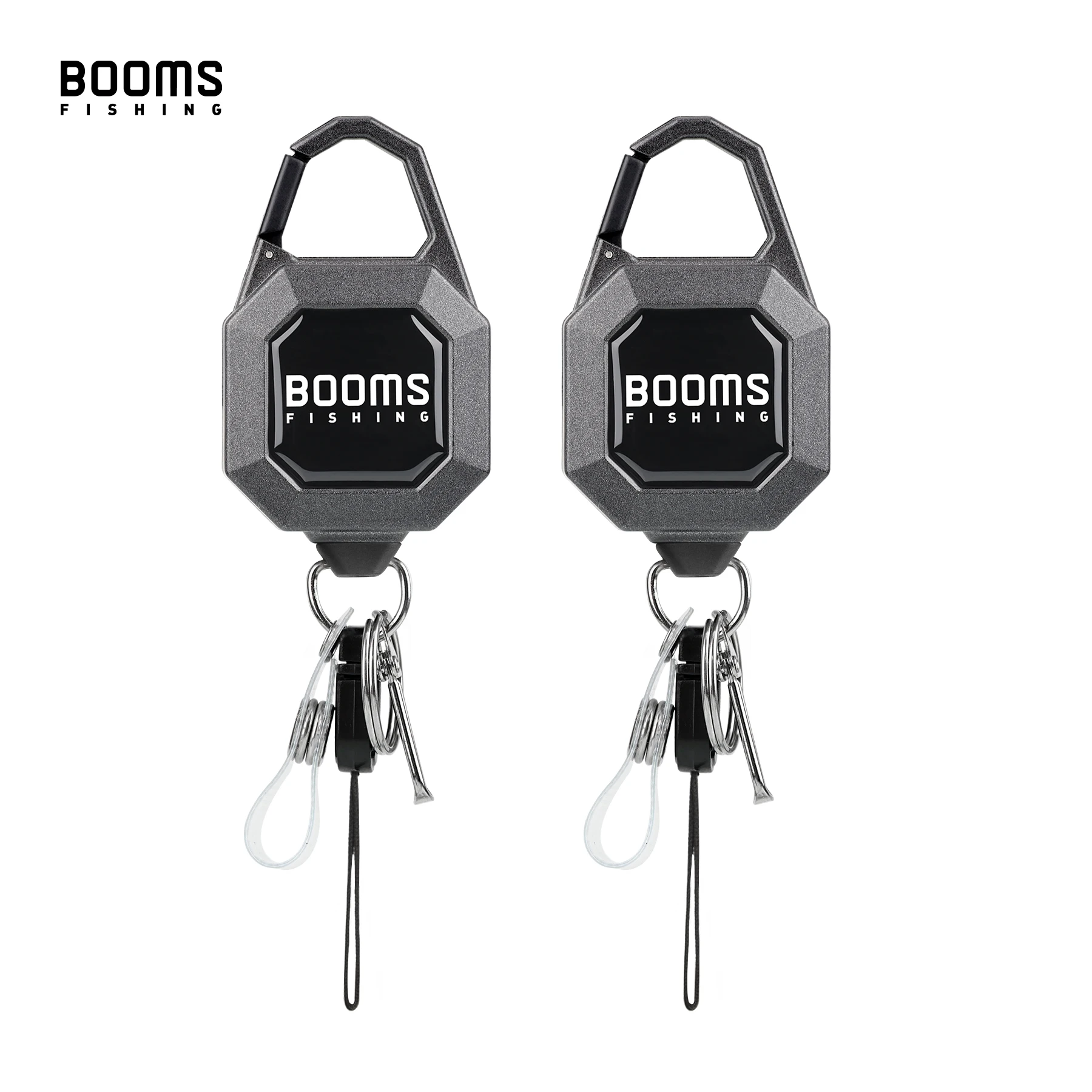 Booms Fishing RG4 Fishing Tool Retractor Lanyard Locking Gear Tether Heavy Duty Retractable Keychain with Steel Cord Accessories