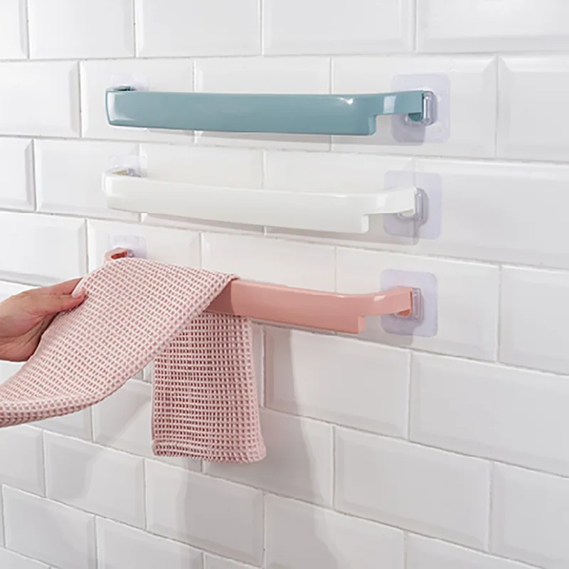 Bathroom Towel Rack Paste Free Punching Single Rod Towel Rack Thickened Towel Rod Kitchen Rag Rack Wholesale
