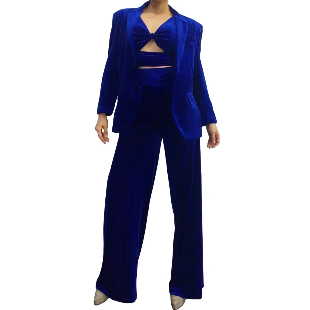 Women Purple DJ DS Gogo Velvet Blazer Loose Pants Sets Nightclub Stage Wear